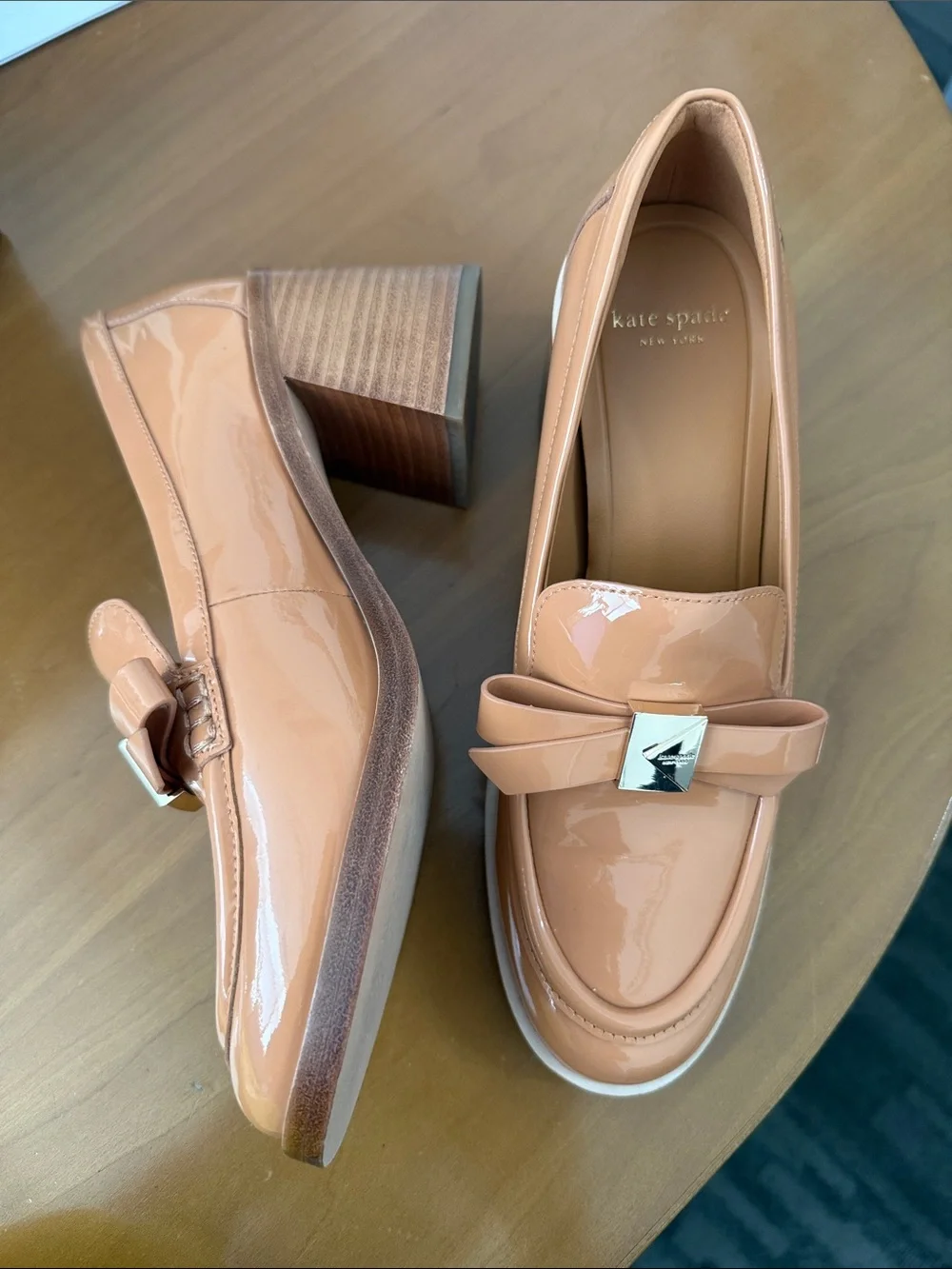 kate spade Patent Peach Bow Block-Heel Loafers
